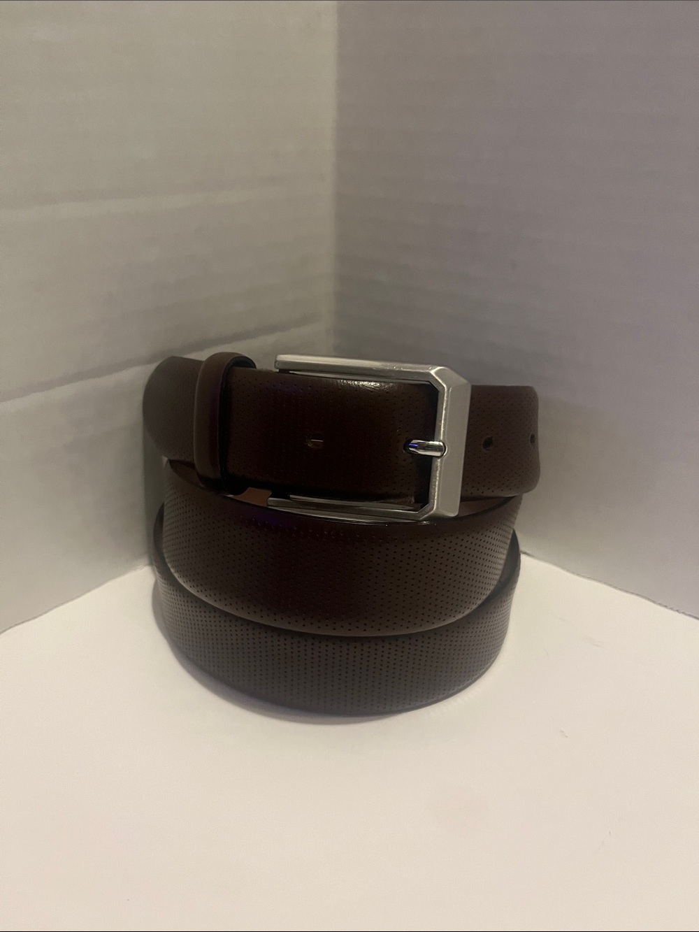 Men's Classic Micro Perforated Italian Leather Belt Brown Classic Dress Casual